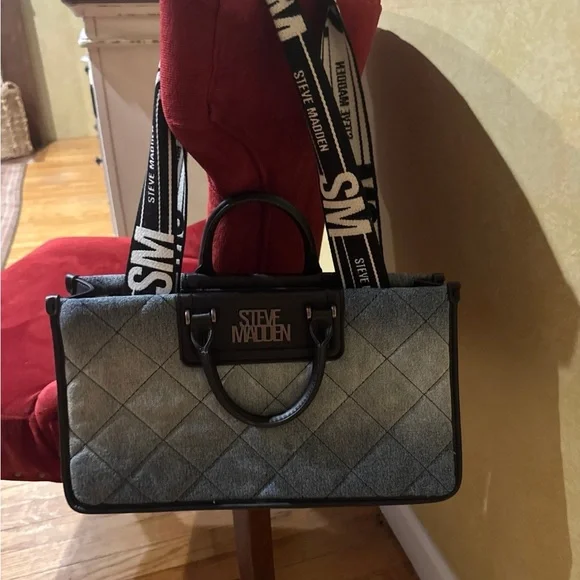 Steve Madden Black and Gray Quilted Tote - Picture 1 of 5